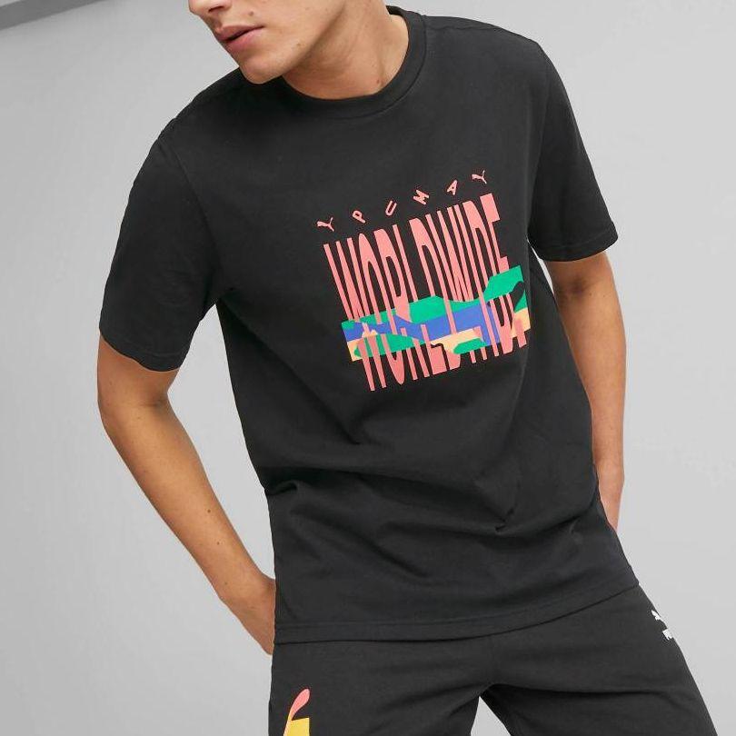 Puma Loose Fit Letter Print Crew Neck T-Shirt Unisex Tops Black 622572-01