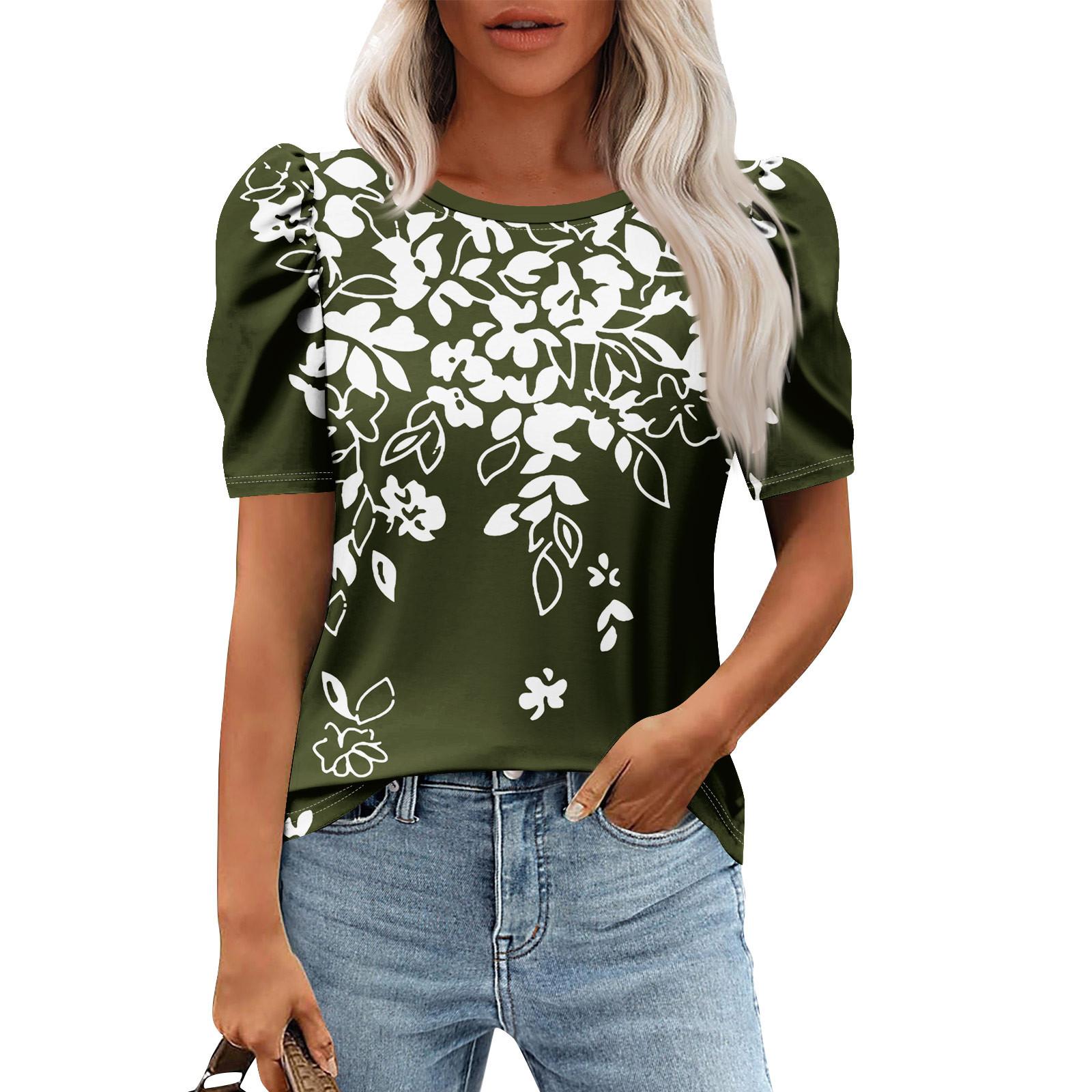 

Женские повседневные топы с коротким рукавом и круглым вырезом с принтом, туники, рубашки, летняя одежда XXL