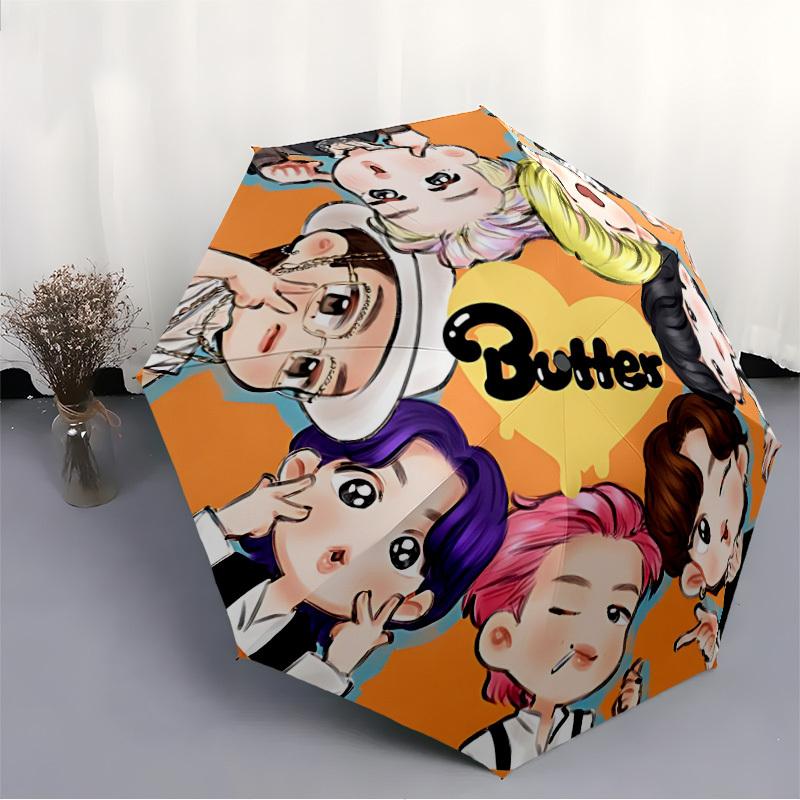 1pc BTS Kpop Automatic Folding Umbrella, Automatic Folding Umbrella with 8 Ribs, Convenient for Outdoor Use 030