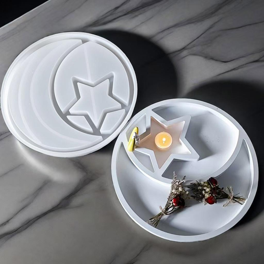 Sturdy Star and Moon Silicone Mold Round Tray Home Accessory for Crafting Supplies and Creative Storage Solution