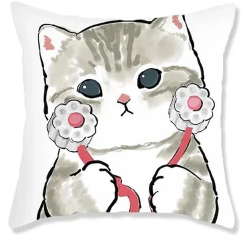 Cute Cat Theme Throw Pillowcase Animal Kitten Pillowcase Soft Short Plush Sofa Decorative Pillowcase with Hidden Zipper