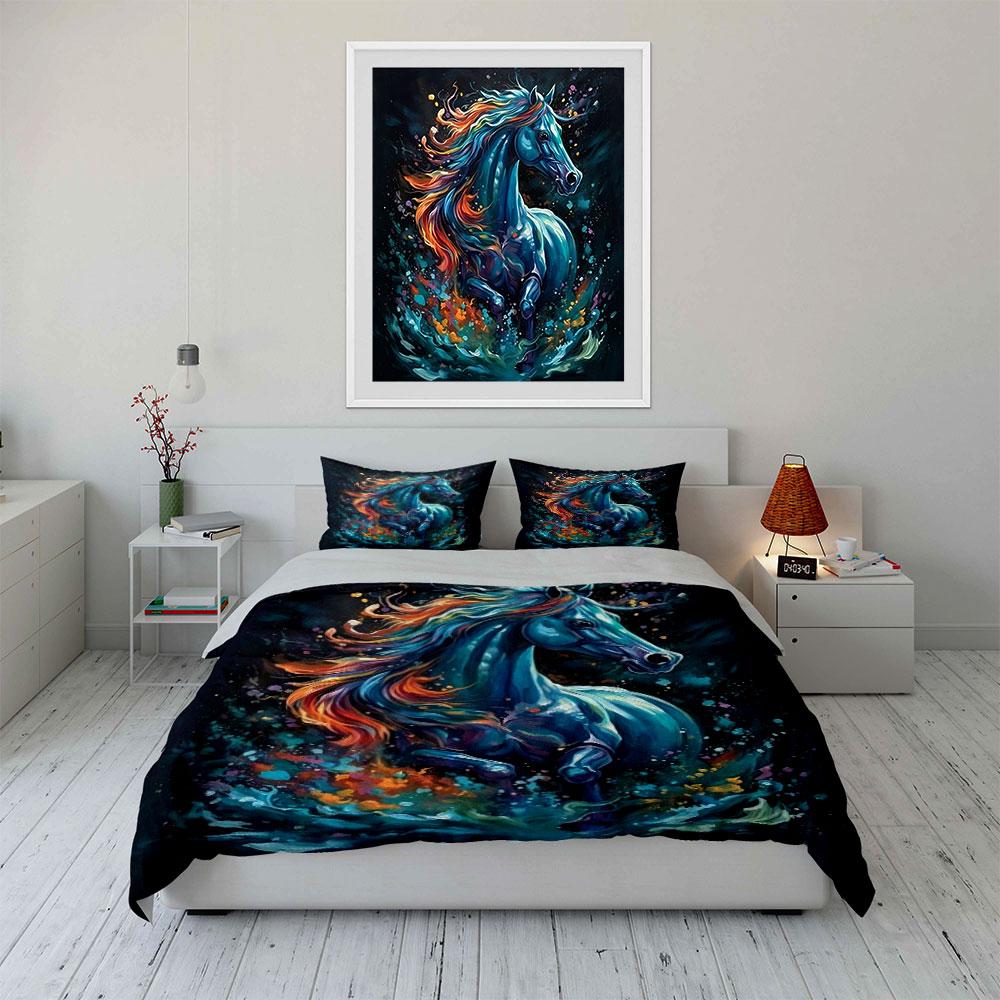 Colorful Horse Canvas Art Set Multiple Sizes Kid'S And Adults' Bedroom Exquisite 3Pc Bedding Set, Gift