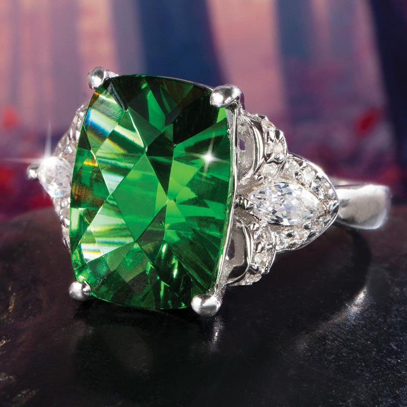 European And American Party New Women'S Ring Green Cube Zirconia Gorgeous Women'S Accessories Anniversary