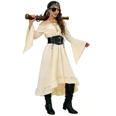 Halloween Female Pirate Costume, Medieval Vintage Dress, Horn Sleeves, Women's Stage Cosplay