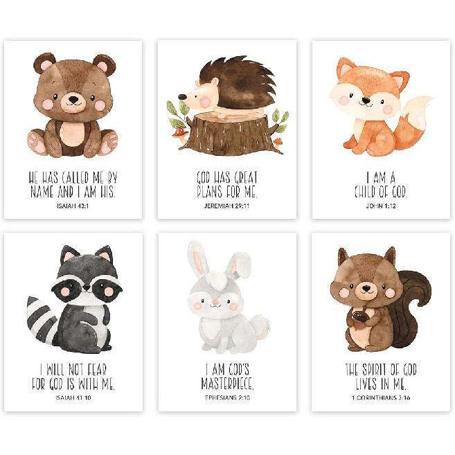 Andaz Press Christian Bible Verses Quotes Nursery Kids Bedroom Unframed Hanging Wall Art Poster Decor, 8.5x11-inch, Cute Woodland Forest Animals Cute Woodland Forest Anim