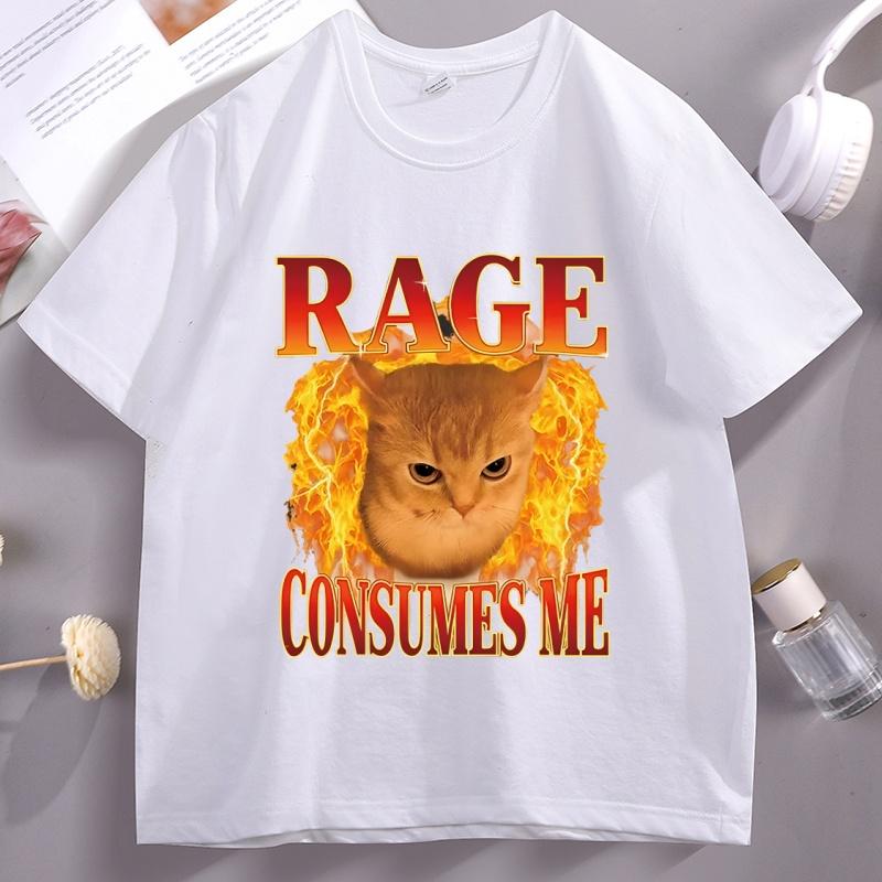 Funny Cat Meme T Shirt Rage Consumes Me Tshirt For Unisexs Unisexs Angry Cat Kitten Graphic Tee Casaul Crewneck Short Sleeve