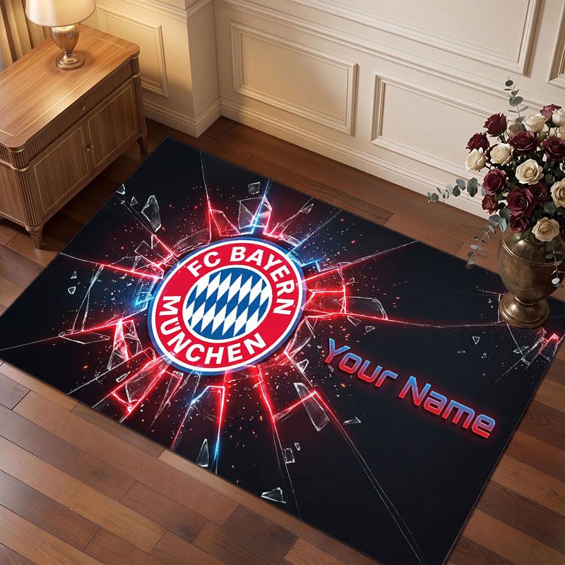 Tappeto in Cristallo di Velluto Personalizzato Bayern Monaco, Stampa Testo Nome Personalizzato, Logo Calcio Morbido Antiscivolo Tappetino per Pavimento Decorazione Casa Regalo