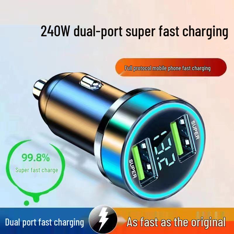 66W Fast Charging Car Charger with Digital Display and Metal Ring