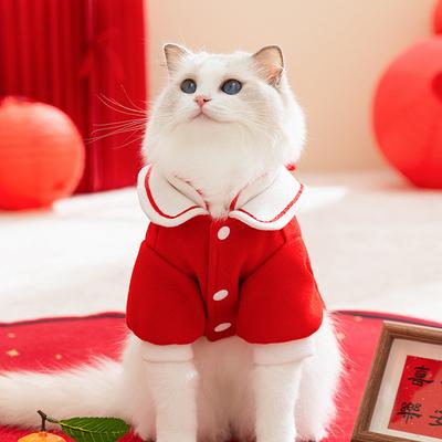 New Year's Tang Dress Skirt Autumn and Winter Cat Hairless Cat Kitten Warm Thickened Dog Spring Festival Greeting Pet Cat Clothes