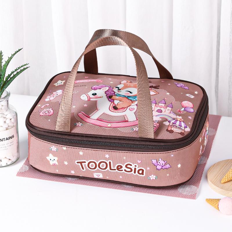 Insulated Cartoon Bento Lunch Bag for Kids - Waterproof, Large, and Portable