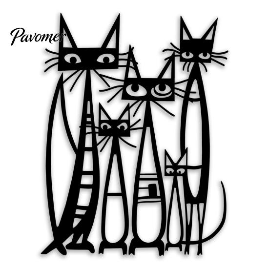 Artistic Iron Wall Decor Metal Cartoon Cat Art for Living Room Bedroom, Creative Black Silhouette Sculpture, Minimalist Animal Hanging Ornament