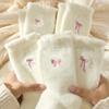 1 Pair Women's Plush Boot Socks with Bow - Soft Warm Winter Socks for Snow & Casual Boots, Hand Wash