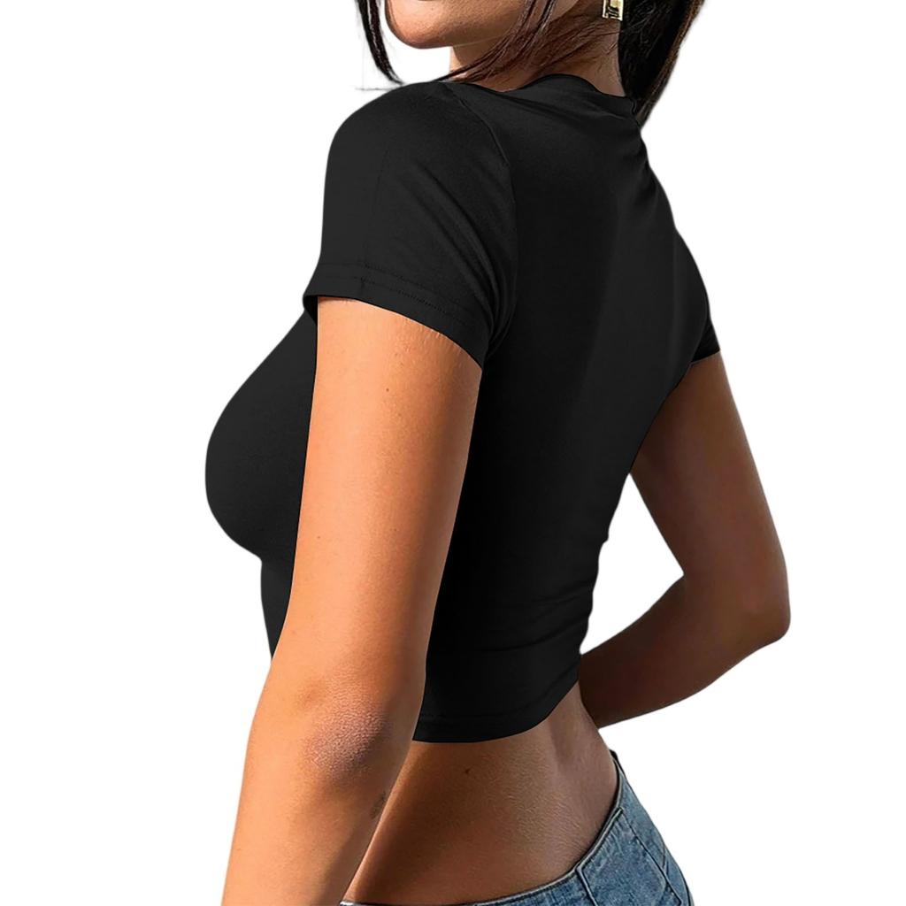 Women's Cropped Tops Cute Round Neck -shirt Slim Fit Fashionable Short Sleeve T-shirt Suitable For Teenage Girls