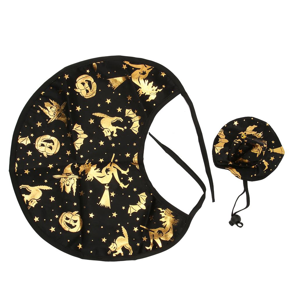 Halloween Cat Costumes Stylish Innovative Pumpkin Bat Print Cat Dog Wizard Hat Cloak Set for Cats