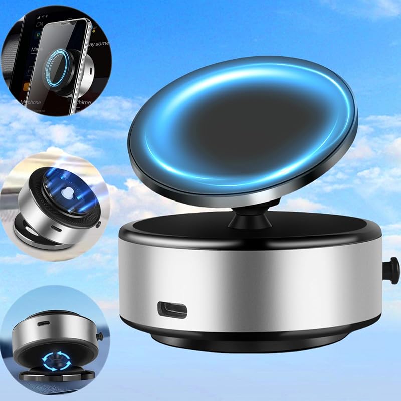 Vacuum Magnetic Car Phone Holder with 360° Rotation, Hands-Free Adjustable Electric Suction Cup Phone Mount Universal Magnetic Cell Phone Holder серебряный