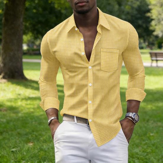 Men Plaid Dress Shirt Long Sleeve Button Down Shirt with Pocket Slim Fit Lapel Casual Formal Shirt for Prom Work Parties Dating