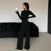 Autumn/Winter Slimming V-neck Wide Leg Long Sleeve Women's Jumpsuit Set