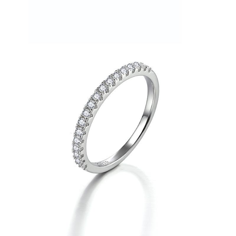 S925 Sterling Silver Rose Gold Moissanite Thin Ring: Three-Color Half-Circle, Stackable Diamond Band for Women