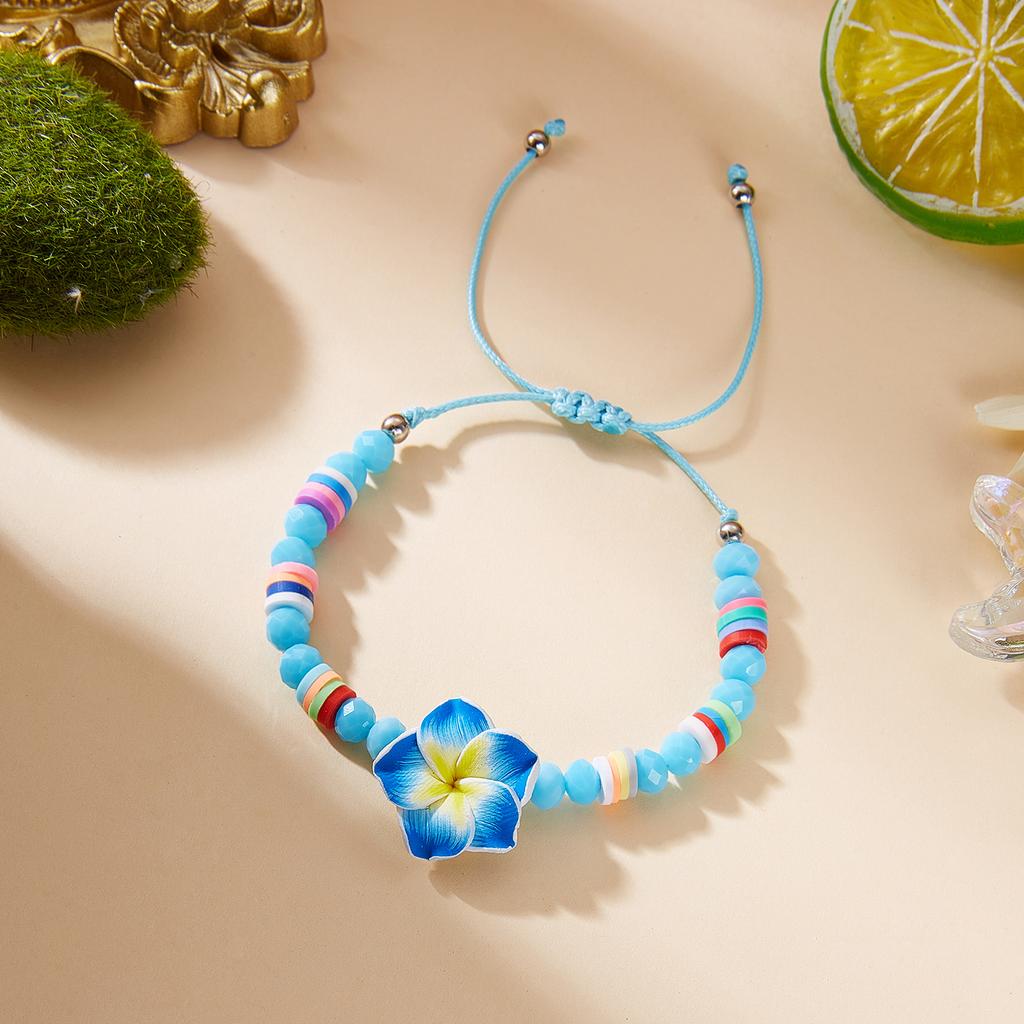 Bohemian Big Flower Charm Bracelets For Women Pink Red Blue Green Flowers Soft Clay Pottery Beaded Bangles Party Jewelry