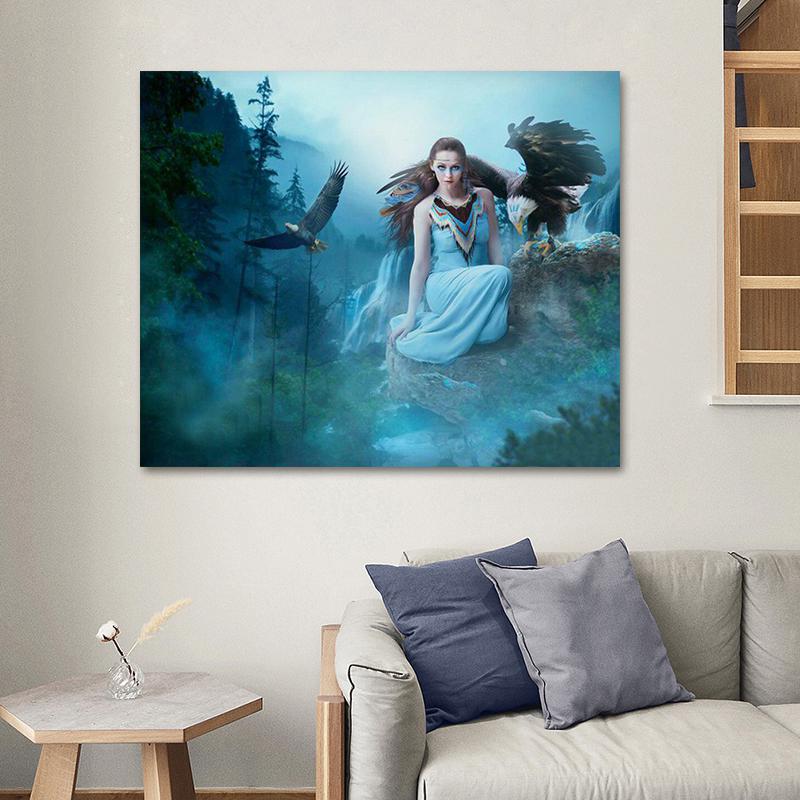 

Полная круглая алмазная картина Индийская женщина и животные орлы 5d Diy Алмазная вышивка крестом 20X30CM