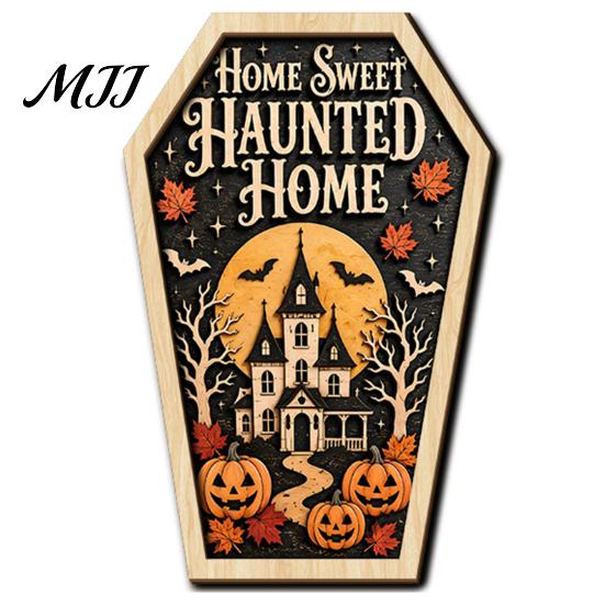 Hanging Decorations for Home Vintage Halloween Wooden Decor, Coffin-Shaped Tabletop Ornaments, Freestanding & Gifts Lovers Ornament Mantel Shelf Porch