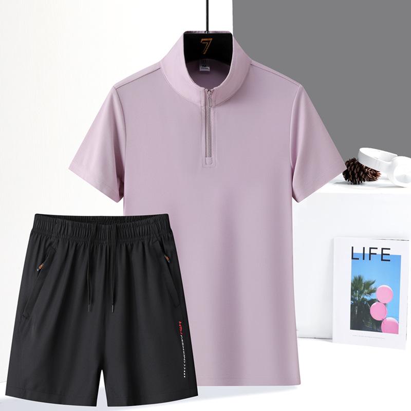 

Новый летний универсальный дышащий женский костюм из двух частей из ледяного шелка, повседневный спортивный костюм с короткими рукавами