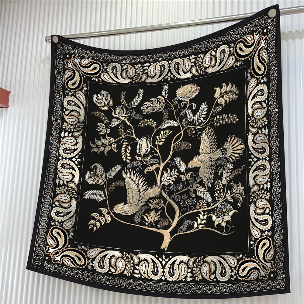 Silk Scarf Women Trees Printed Square Scarves Head Echarpes Silk Foulards Femme Wraps Beach Shawls Bandana Lady Hijabs 90CM
