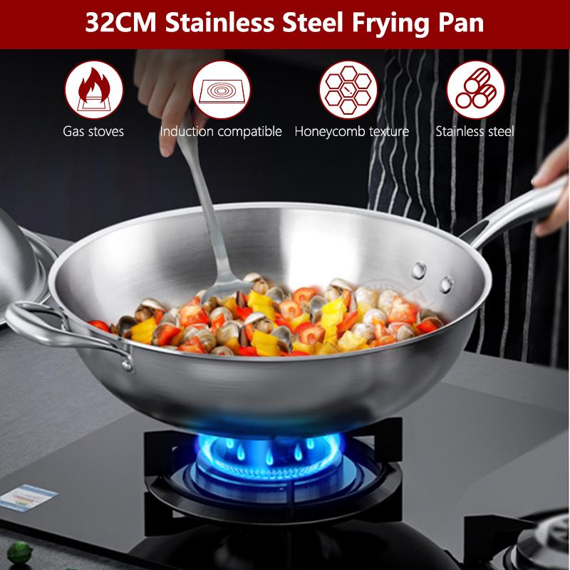 

Tri-Ply Stainless Steel Wok Pan 12.6 Inch Stir-Frying Pan Induction Cooking Pan Dishwasher and Oven Safe with Auxiliary Handle