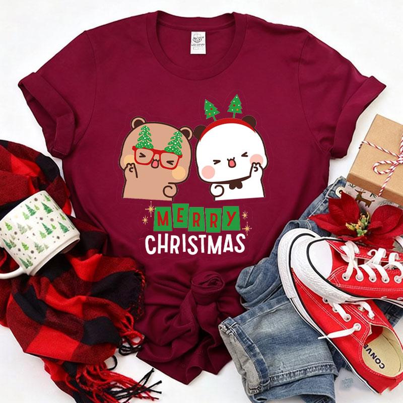 Kawaii Bubu Dudu Merry Christmas Couple Tshirt Trendy Funny Cartoon Anime Shirt Fashion Holiday Party Celebrate Cotton Tees