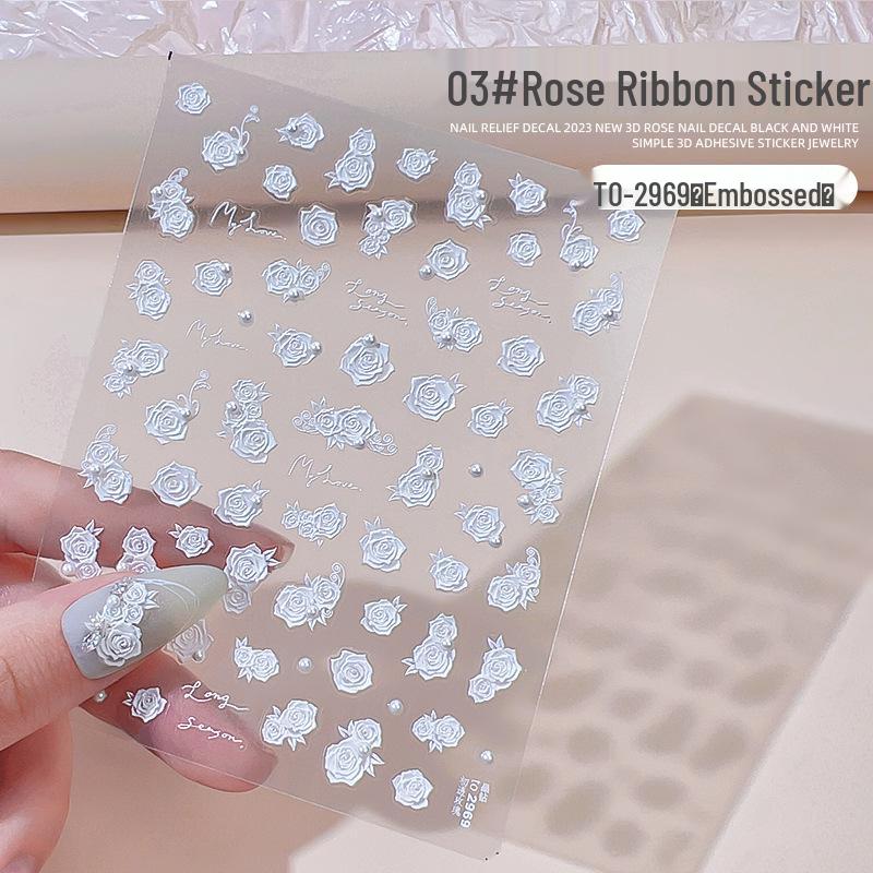 

3D наклейки для ногтей с розовым жемчугом и бантом