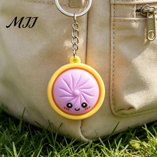 Bag Accessory Keyring 3Pcs Mini Dumpling Keychain Pendant, Soft Food Charm Cartoon Pastel Color Snack Accessories for Bags Car Keys School Gym