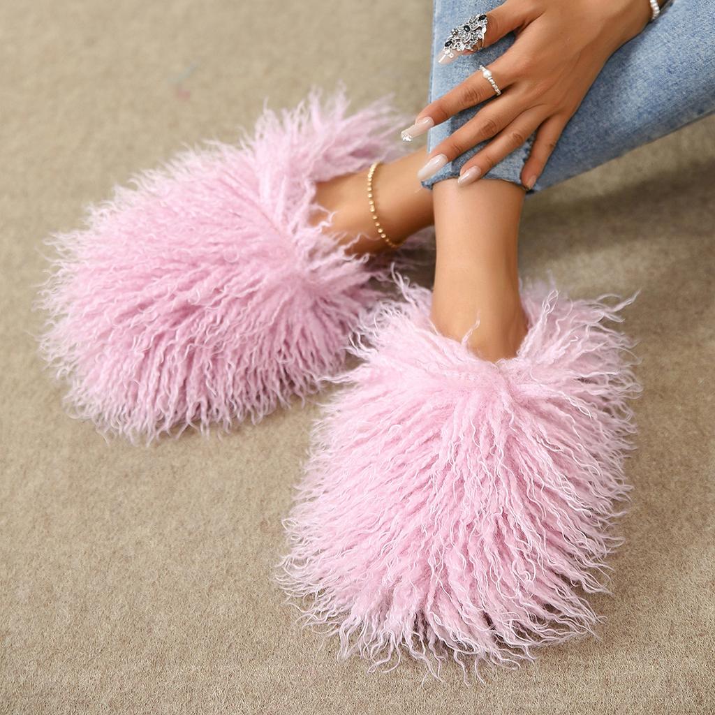 Fashion New Women's Wool winter Slippers Wool Home Warmth Flat Bottom Non slip Sleeve Durable Sandals Fashion Large size Slippers 36-46