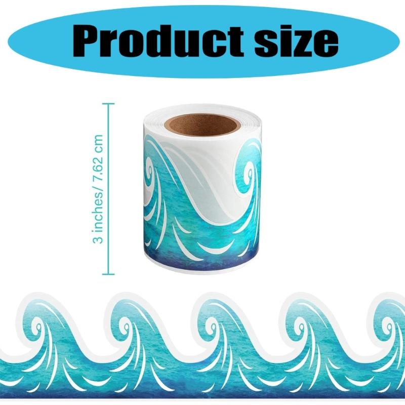 15m Niebieska Falowana Dekoracyjna Krawędź Tablicy Ogłoszeń Samoprzylepna Naklejka Krawędź Tablicy Ogłoszeń do Szkoły