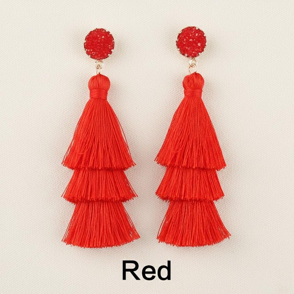 Bohemian Tassel Earrings Colorful Layered Dangle Drop Jewelry Gift for Women Christmas Birthday Party