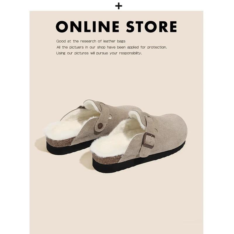 

Platform-soled Boken shoes with fleece bag head and half slippers for women to wear 2024 new autumn and winter fluffy slippers Boken cotton tow 35