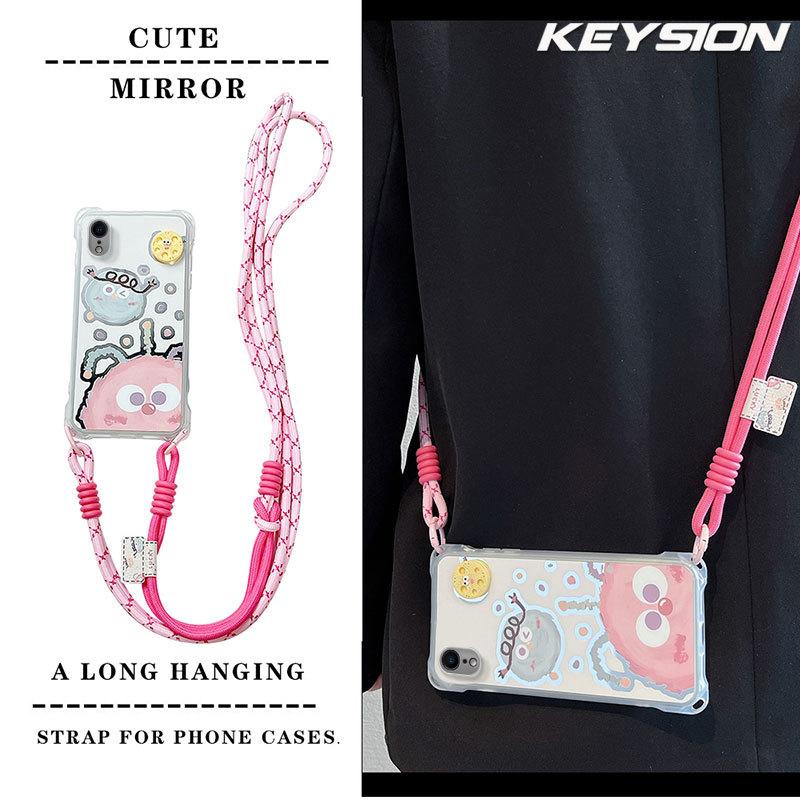 

KEYSION Crossbody Strap Phone Case for iPhone X XS Max Cute Cartoon Long Lanyard Mirror Shockproof Cover for iPhone XR for iPhone XR