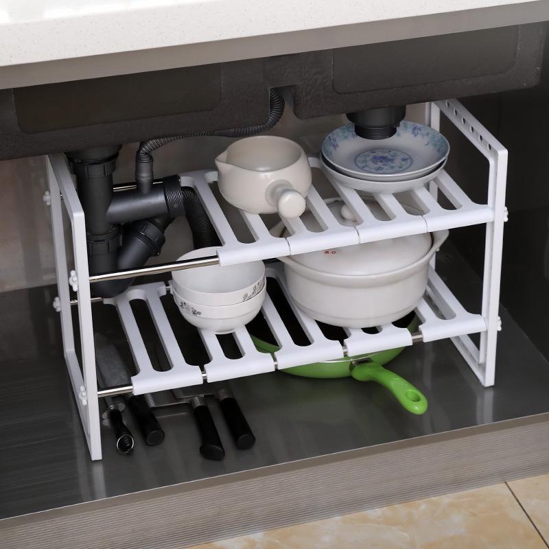 Retractable Stainless Steel Under-Sink Kitchen Organizer - Double-Layer Storage Rack