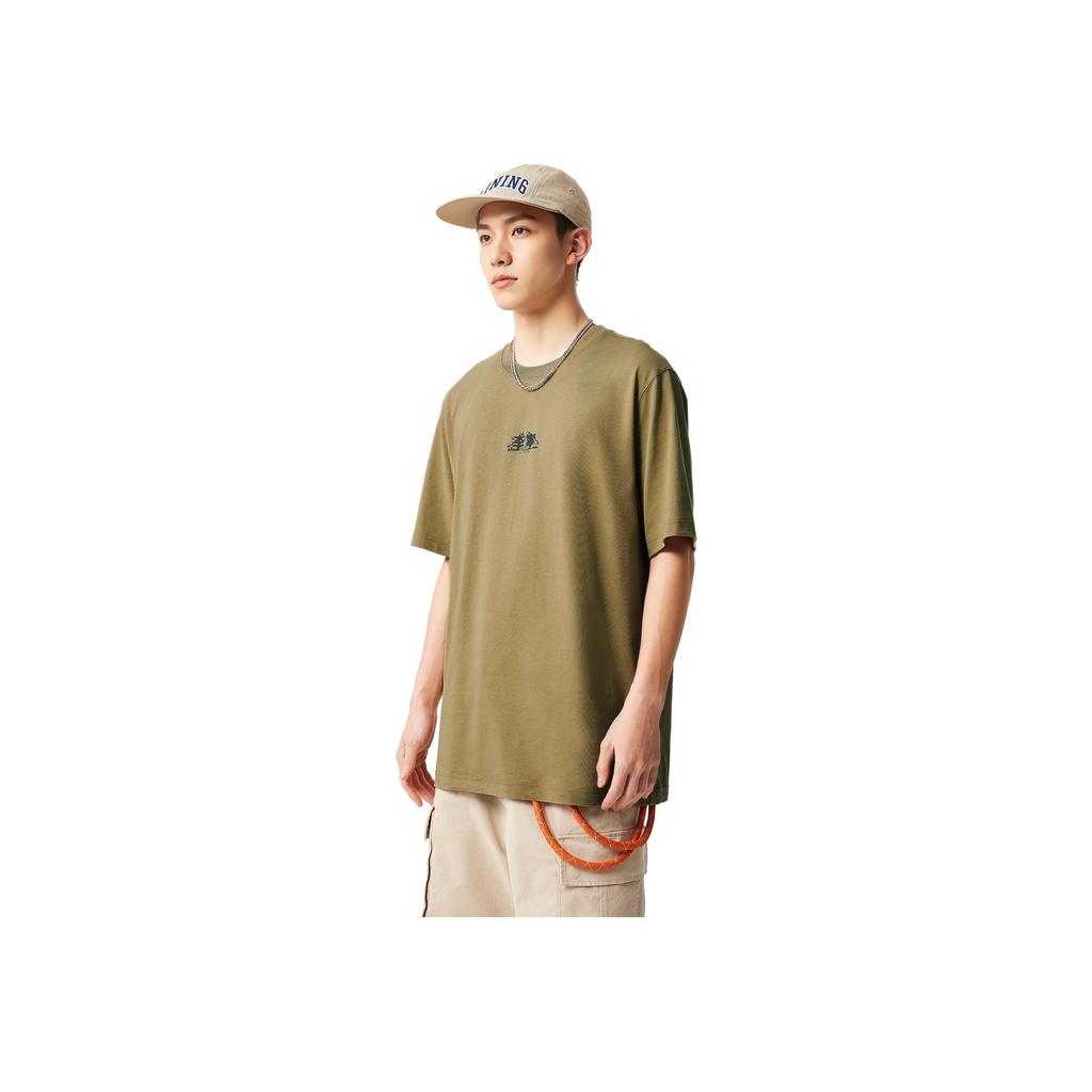 Li-Ning Casual Minimalist Solid Color Round Neck Pullover Short Sleeve T-Shirt Unisex Tops Bronze AHSV277-7