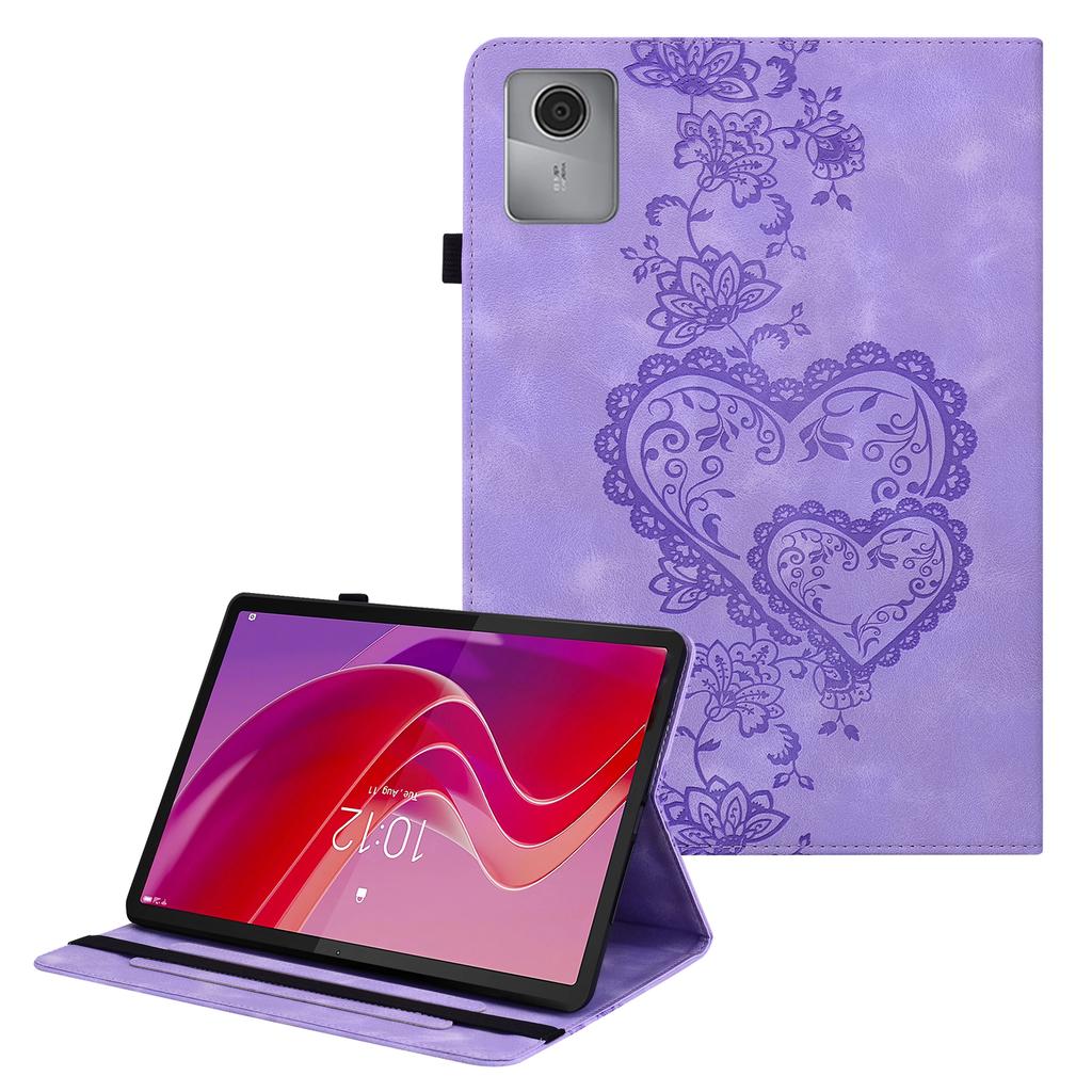 For Lenovo Tab M11 (TB-330FC)/Xiaoxin Pad 11 2024 (TB-331FC) Leather Case Heart Imprint Foldable Stand Card Slot Stylus Holder Tablet Cover