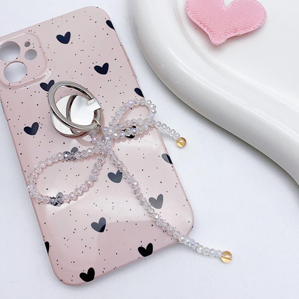 Koreański Uchwyt na Telefon z Kokardą Kryształowe Koraliki Zawieszka do Telefonu Uchwyt Pierścienie na Palce Podstawka Podpórka do Telefonu Akcesoria do Telefonu Komórkowego