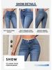 Pantalon crayon slim en denim stretch déchiré taille mi-haute pour femmes