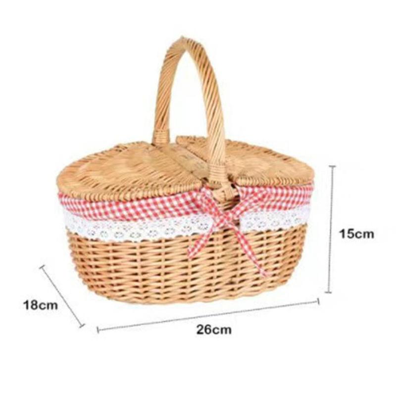 Country Style Wicker Picnic Basket Camping Basket With Lid Handle And Liners For Picnics Party Barbecue