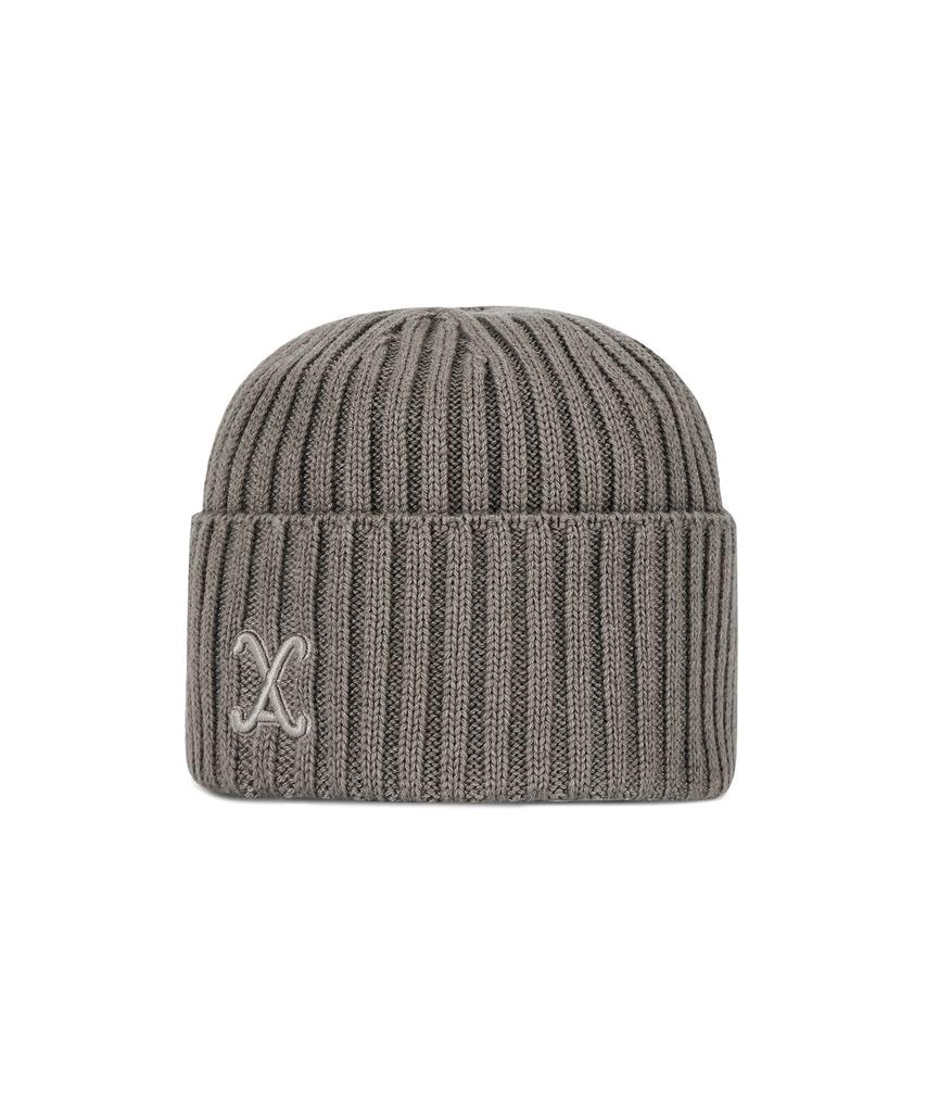 Bajal Va Curved Logo Washed Beanie Khaki Grey