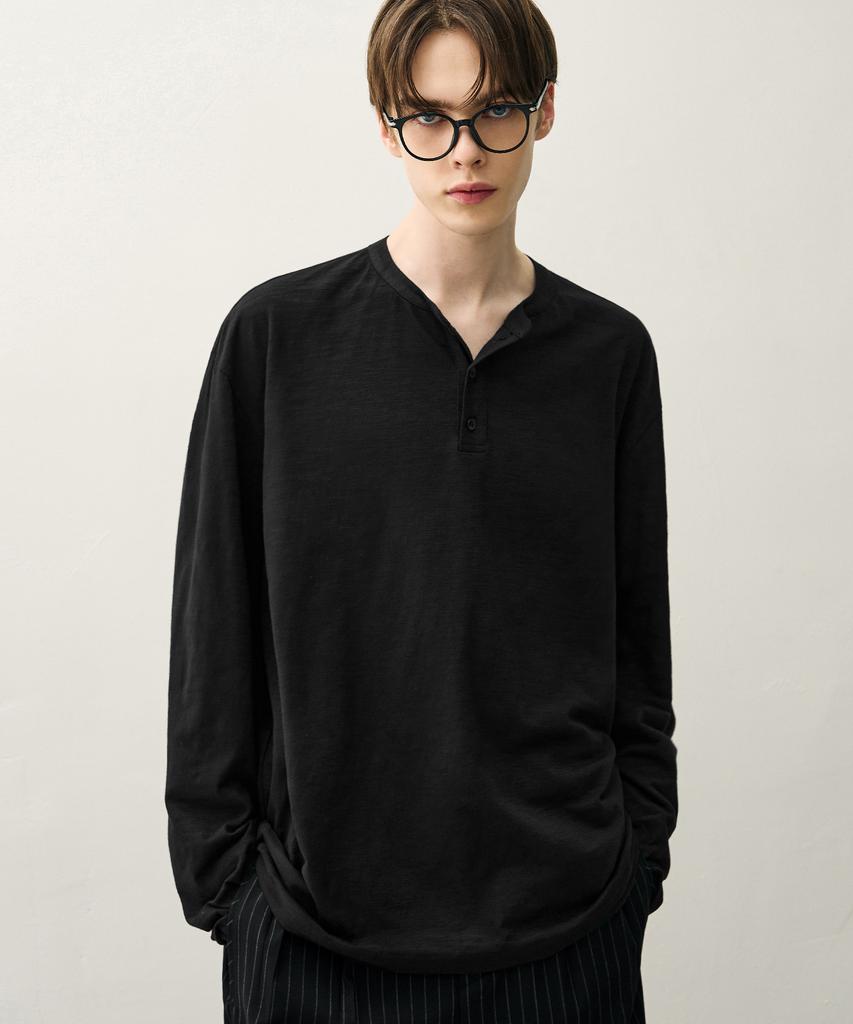 DRAW FIT Hayden Henley Neck Long Sleeve T-Shirt [Black]
