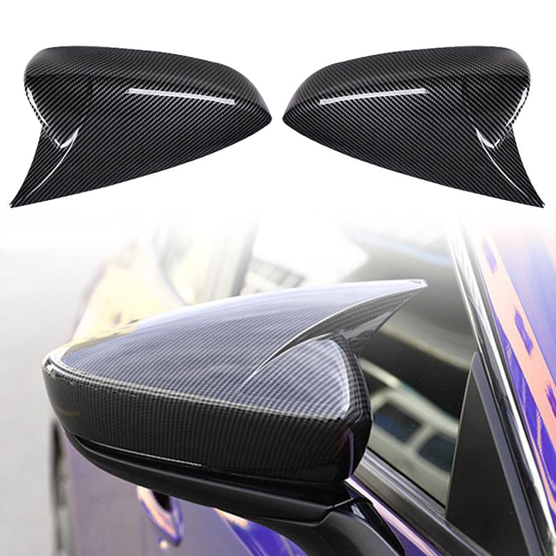 2Pcs Side Wing Mirror Cover Caps Rearview Mirror Cover Cap Carbon Fiber/Glossy Black For Mazda 3 Axela
