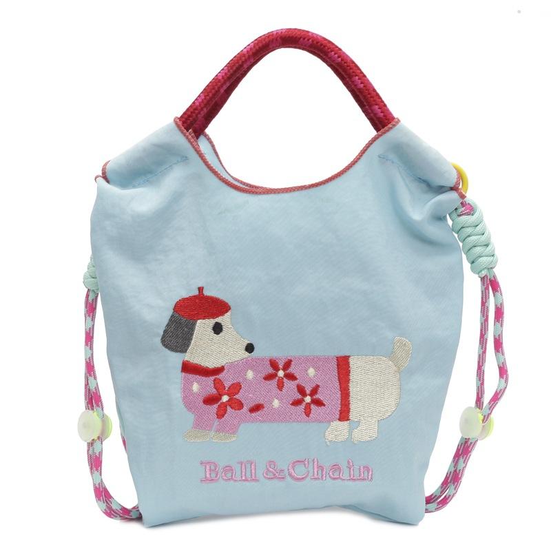High round embroidered shopping bag, nylon waterproof tote bag, environmentally friendly folding portable shoulder bag.