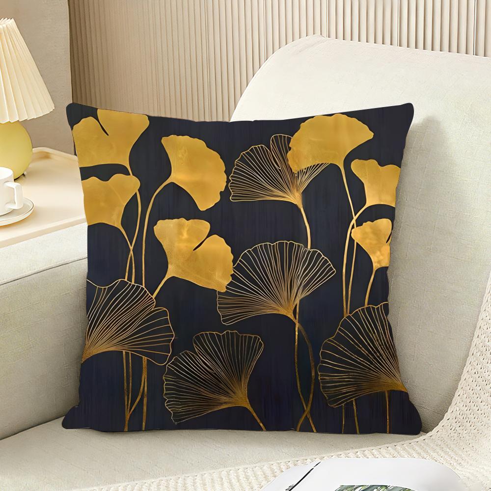 Ginkgo Leaves Printed Cushion Cover Reversible Plush Pillow Cover For Car Sofa Bedroom Decorative Gift Pillowcase