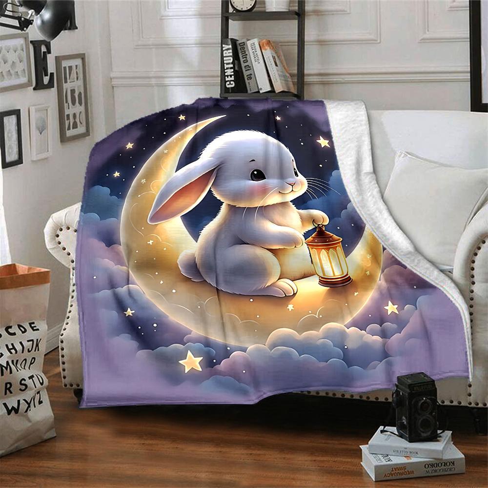 1pc rabbit moon blanket Lightweight Flannel Throw for Sofa Bed Travel Camping Livingroom Office Couch Chair