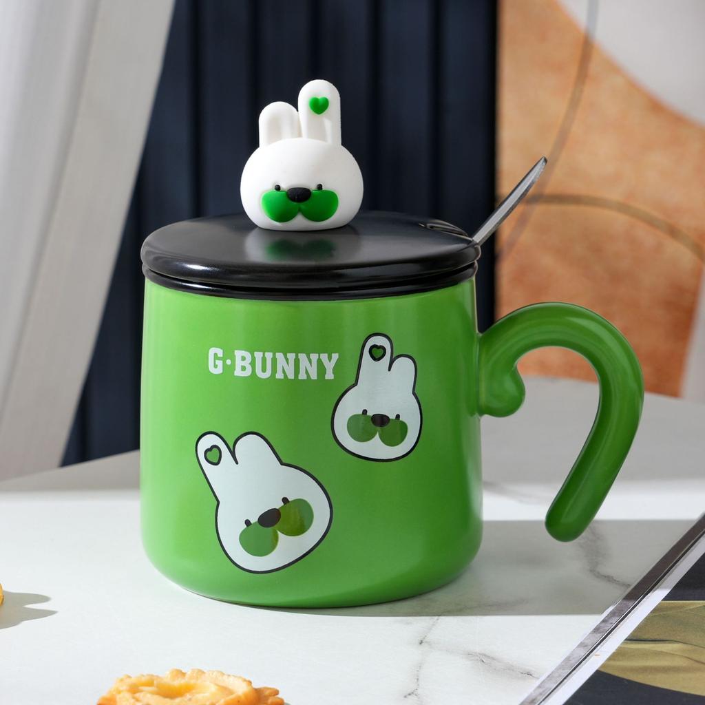 Children's Cup Breakfast Coffee Cup with Lid Spoon Cartoon Cup High Value Household Ceramic Cup Small Gift Set