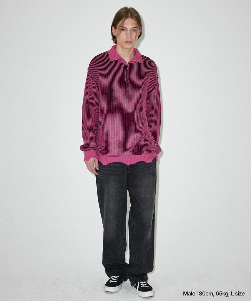 MAHAGRID Cutting Contrast Half Zip-Up Knit Pink(Mg2Efmk641A)